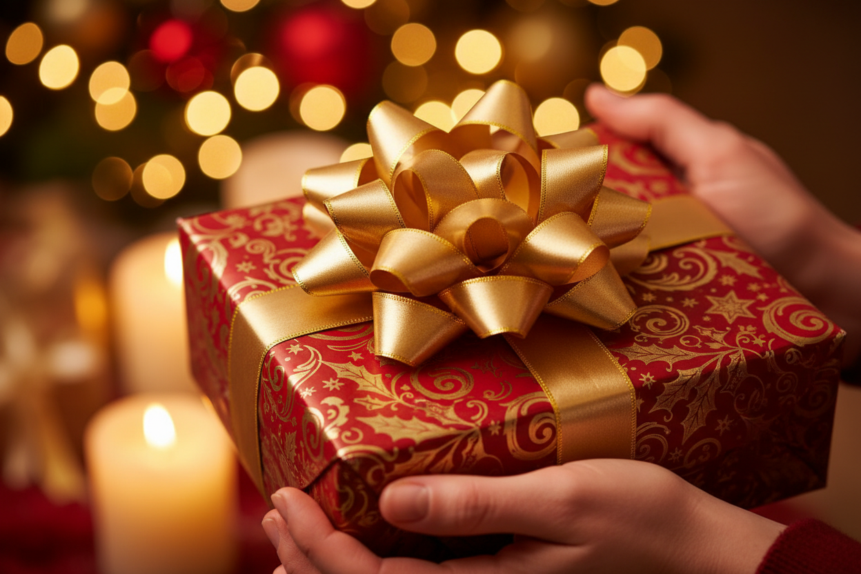 Christmas Gift in hands. Christmas Gift Ideas