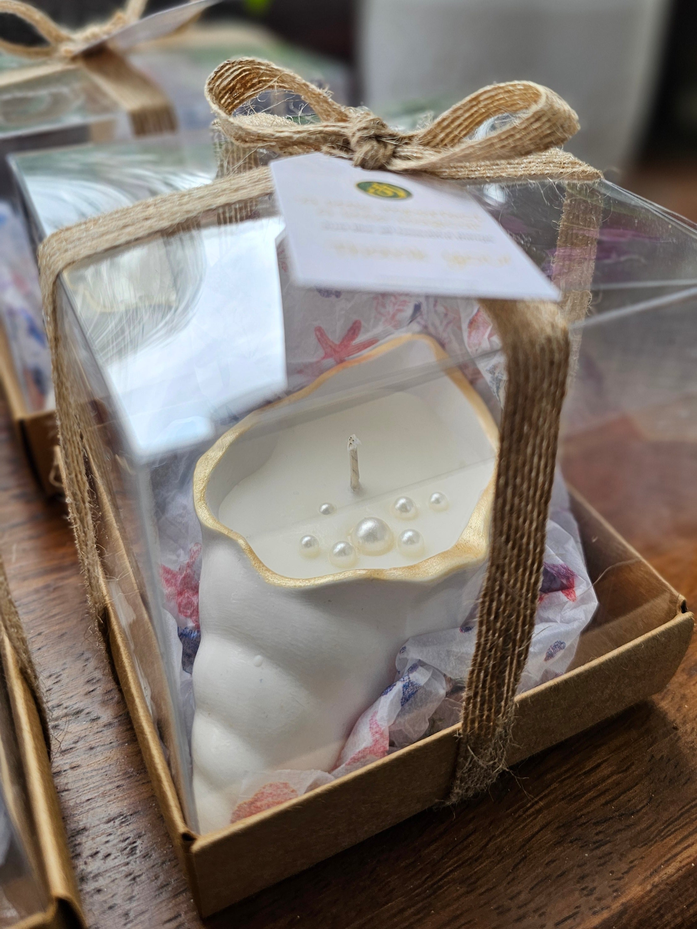 Silent Pearl – Shell Shaped Soy Candle with Pearls & Coastal Kale Scent